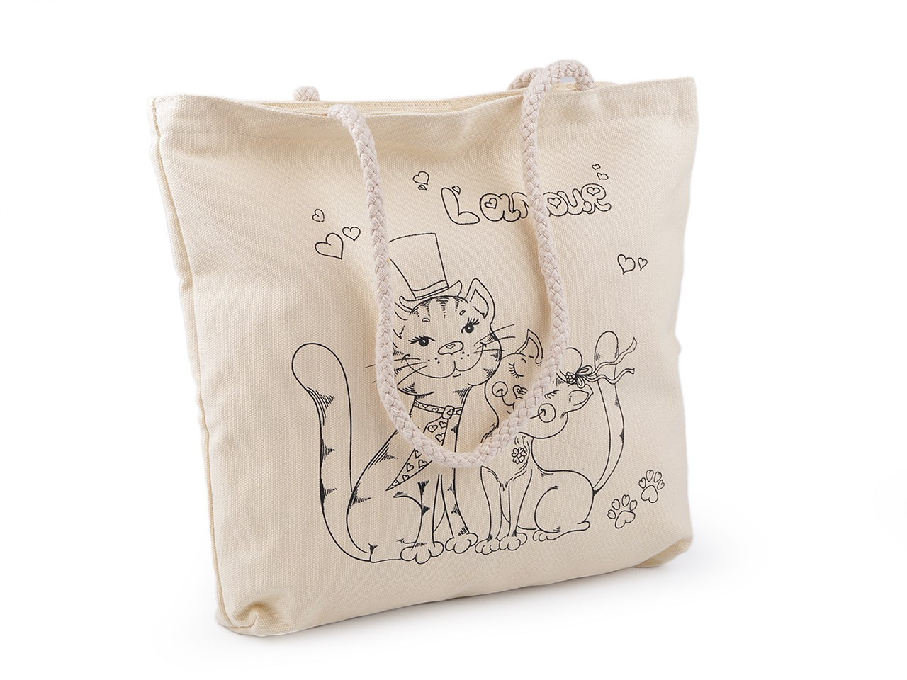 Bavlněná taška k domalování se zipem 34x35 cm, barva 1 režná světlá kočka