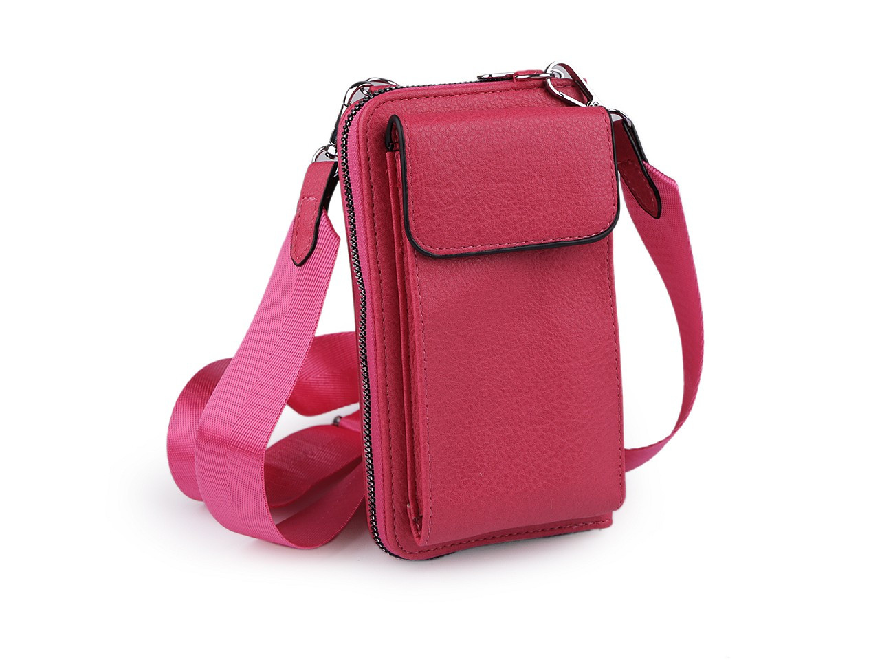 Peněženka s kapsou na mobil přes rameno crossbody s klíčenkou 11x19 cm, barva 3 pink