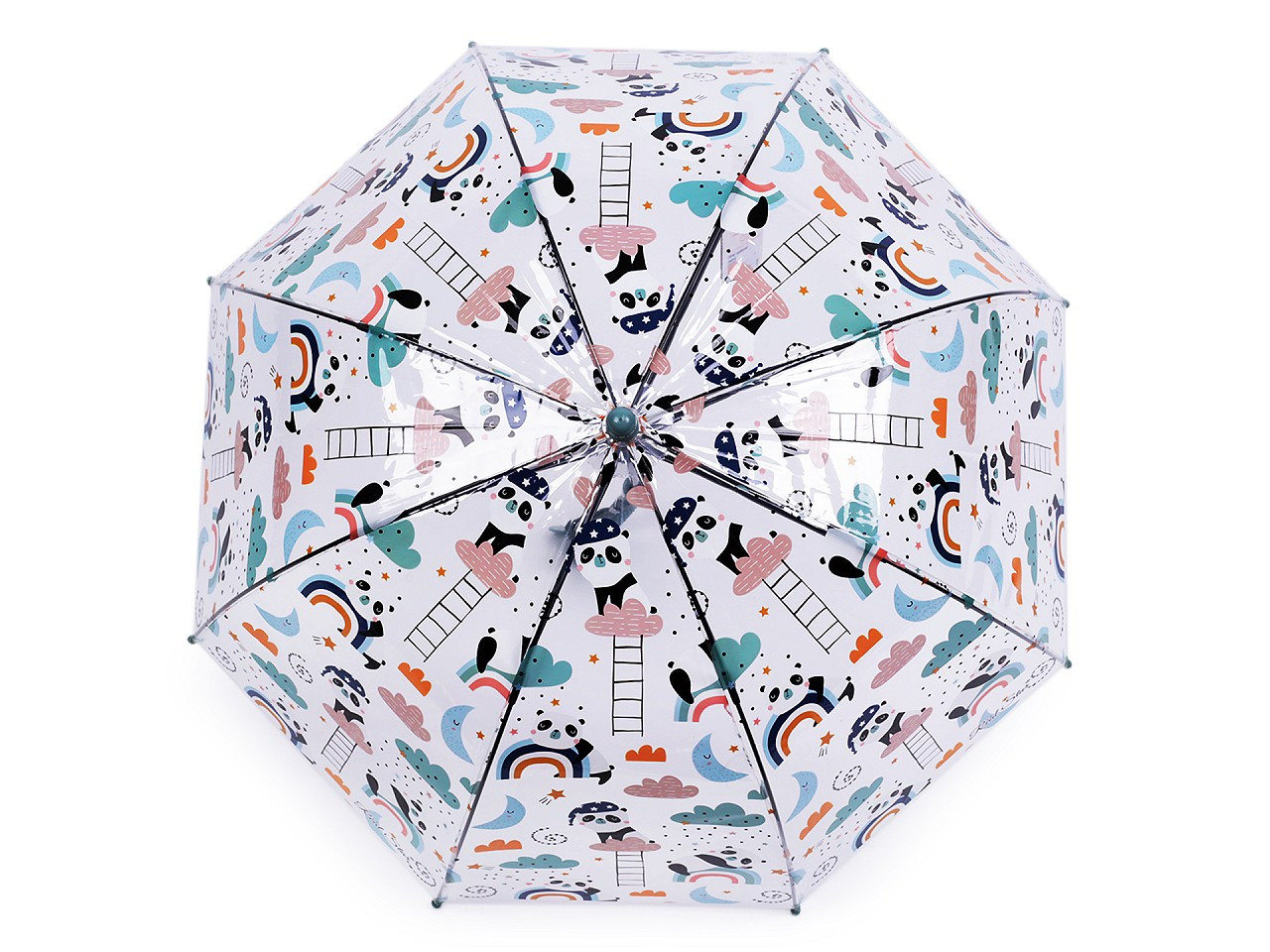 Dětský průhledný vystřelovací deštník, barva 4 šedozelená sv. panda