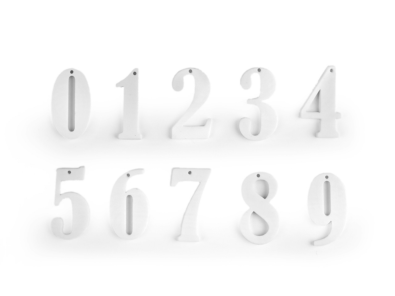 Čísla k přišití, zavěšení, nalepení; sada čísel od 0-9, barva 1 bílá