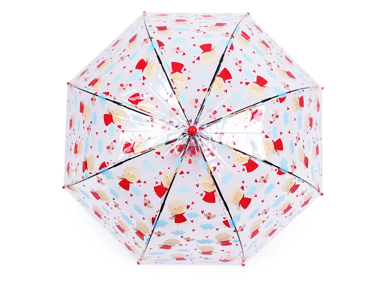 Dětský průhledný vystřelovací deštník, barva 2 červená srdce