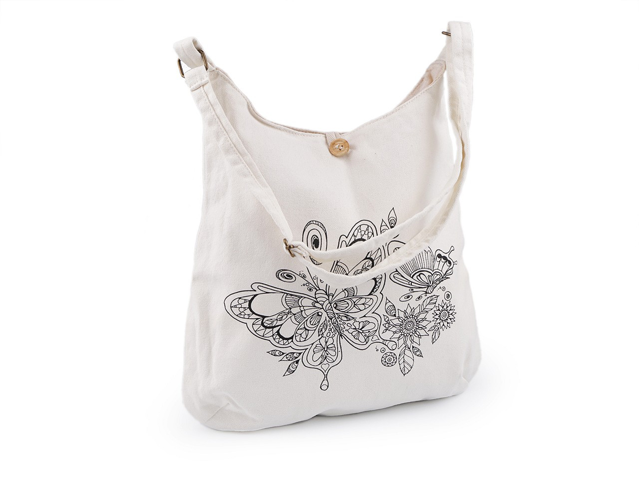 Bavlněná taška k domalování 33x34 cm, barva 2 režná světlá motýl