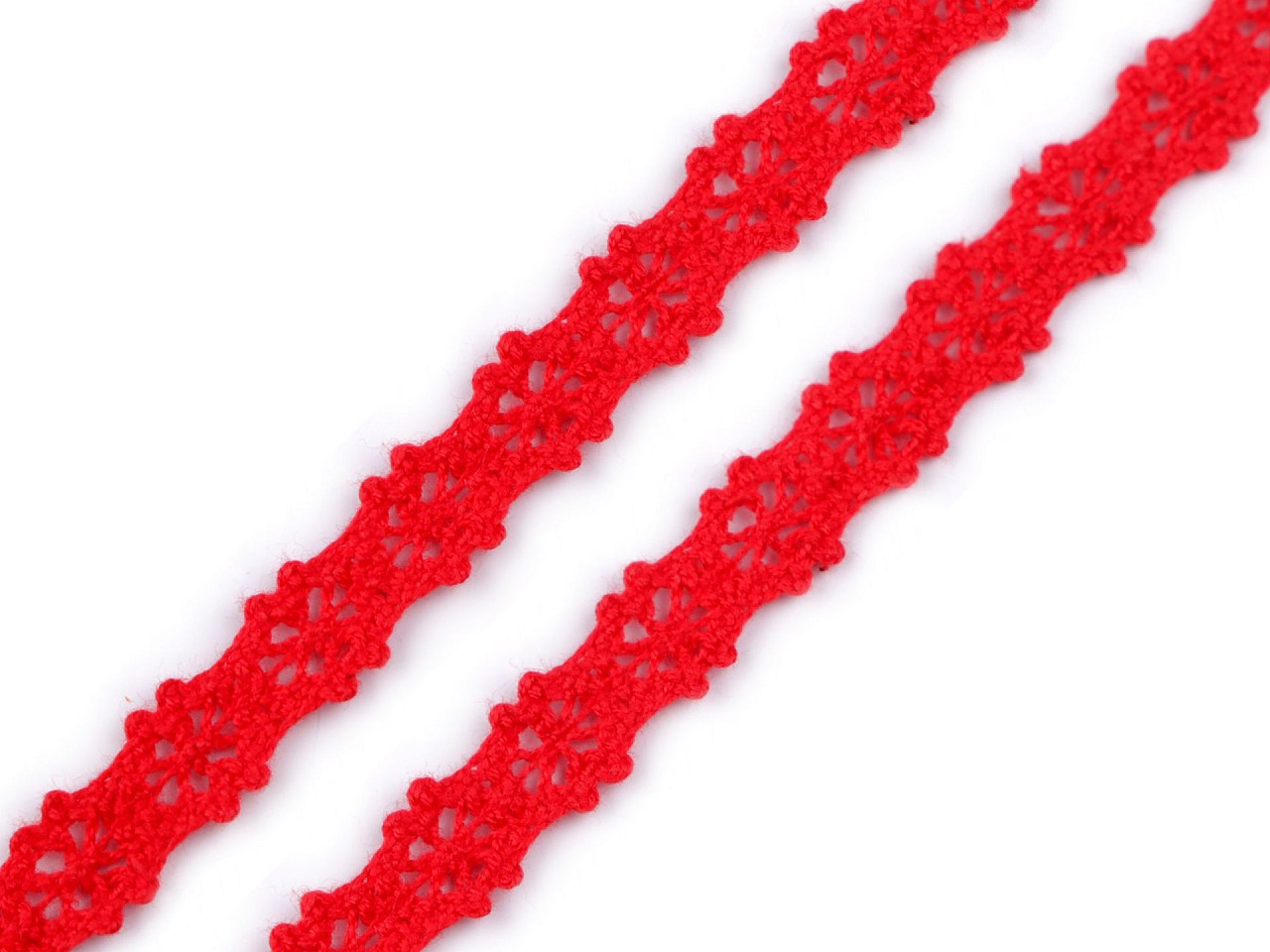 Krajka paličkovaná šíře 12 mm, barva červená
