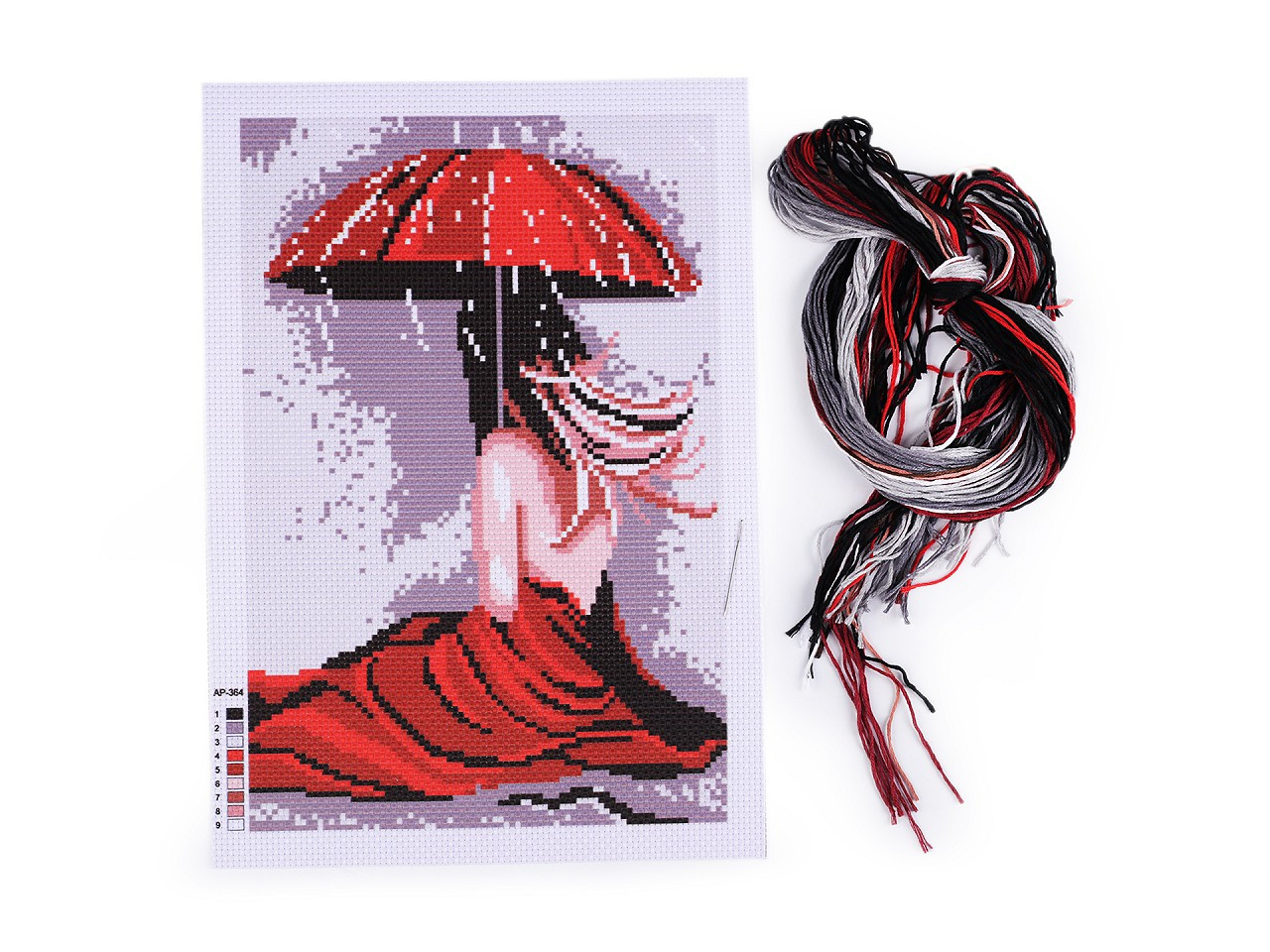Sada vyšívání - předloha, jehla, mouline, barva 4 viz foto deštník