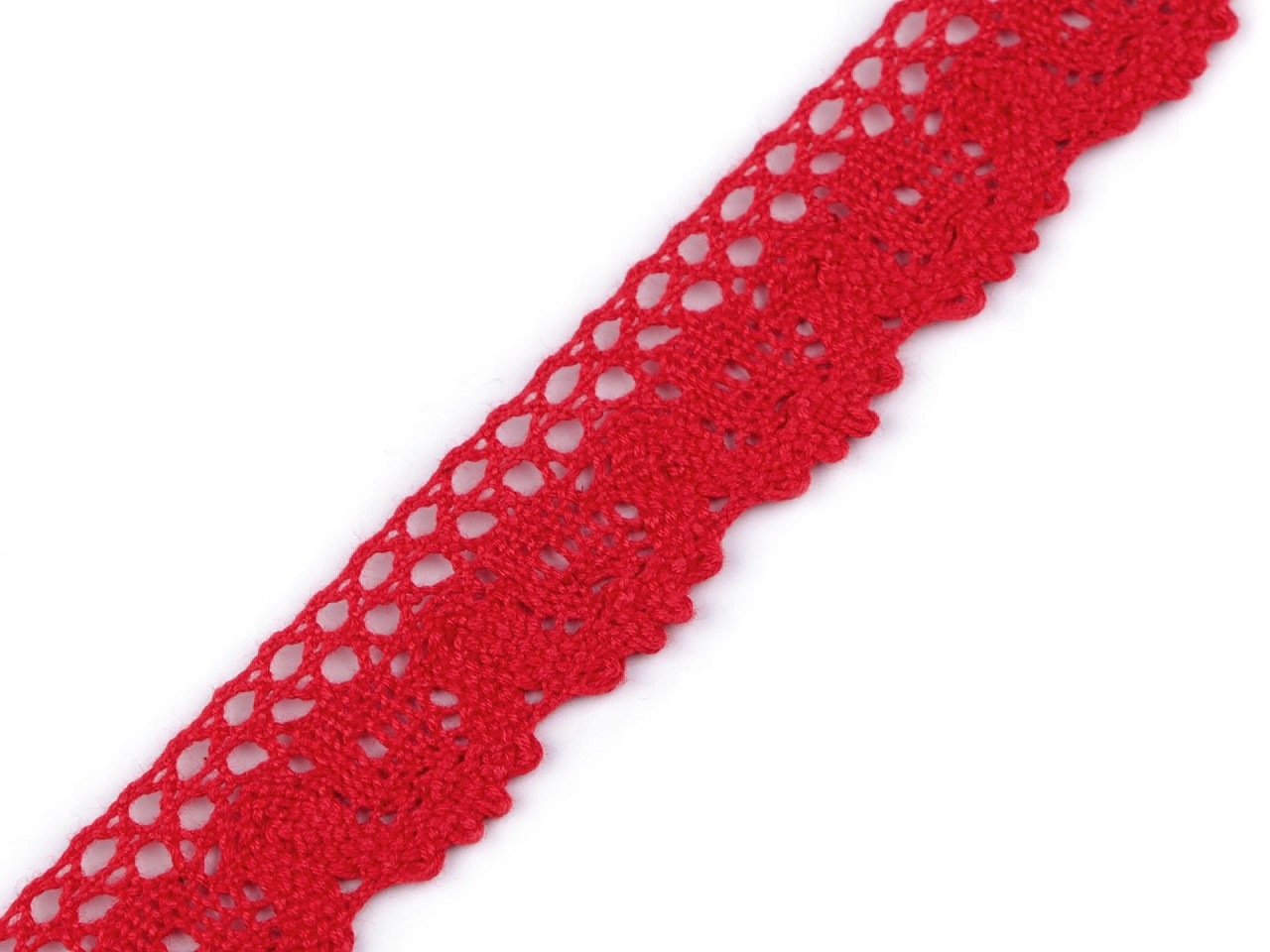 Bavlněná krajka šíře 25 mm paličkovaná, barva 10 červená