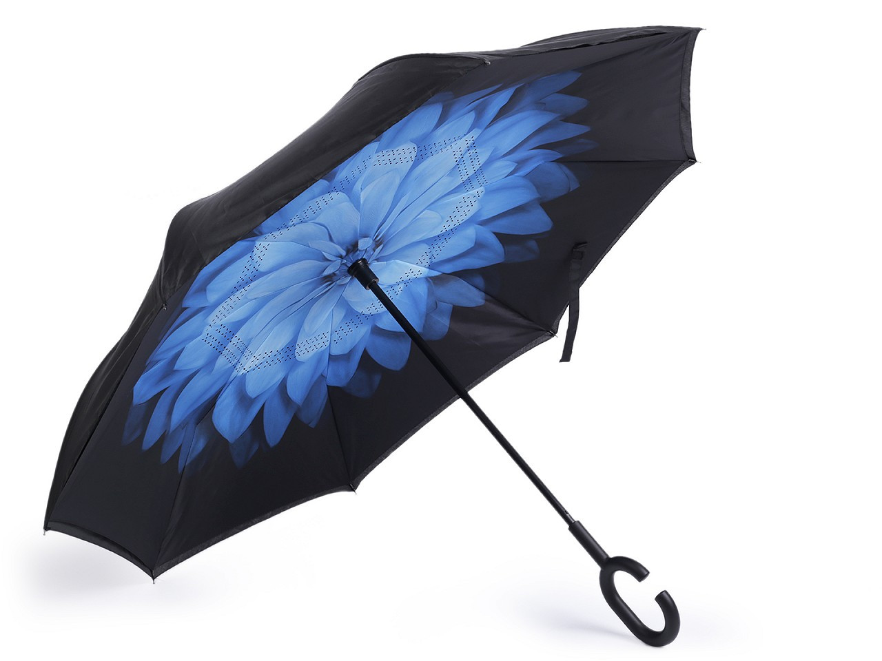 Obrácený deštník dvouvrstvý, barva 12 modrá květ