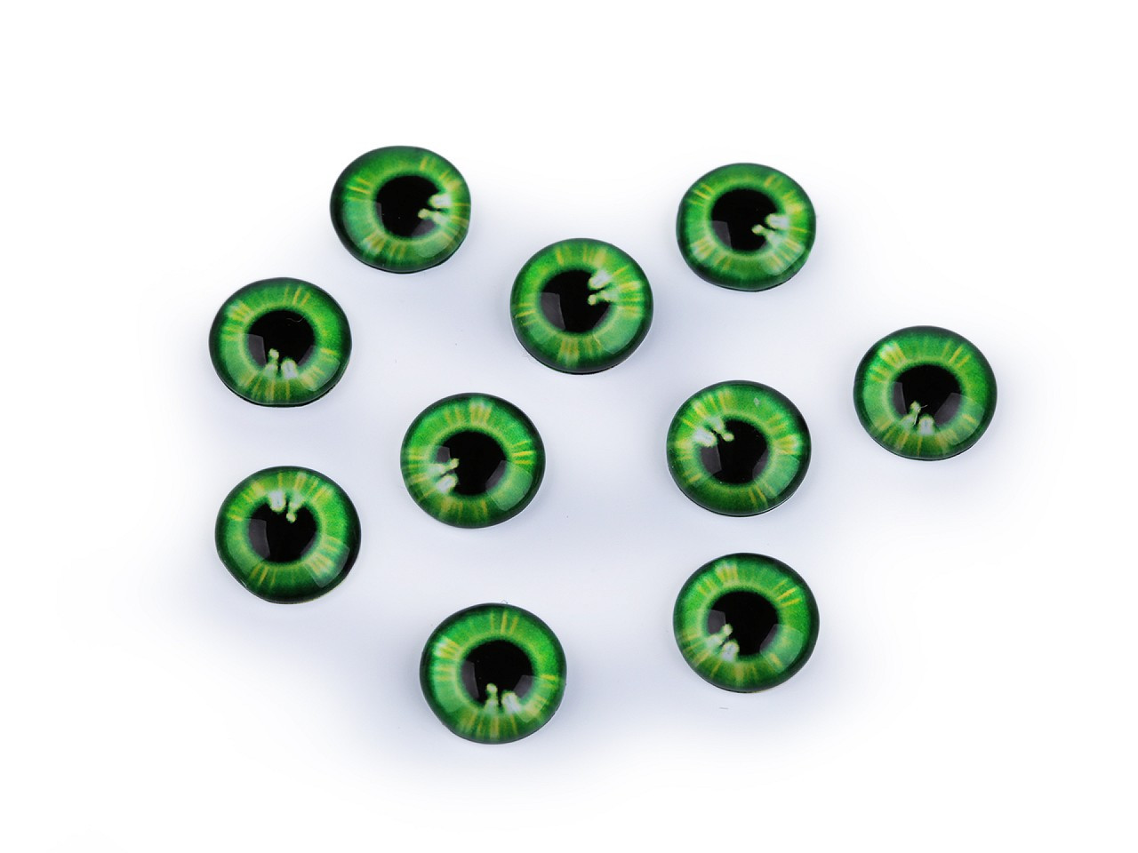Skleněné oči k nalepení Ø10 a 12 mm, barva 1 (10 mm) zelená sv.