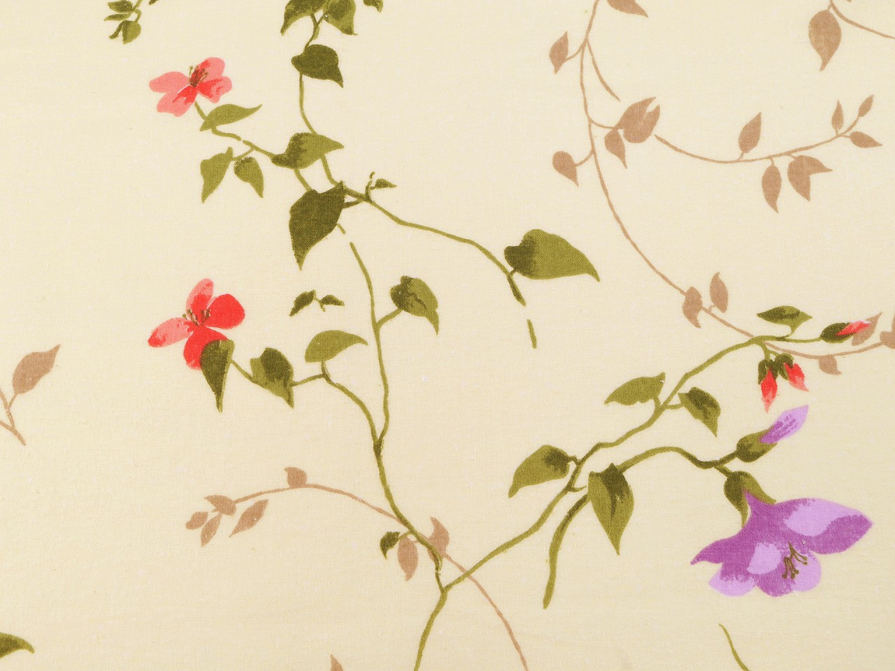 Bavlněný flanel listy a květy, barva 1-497 (170 g/m²) krémová světlá