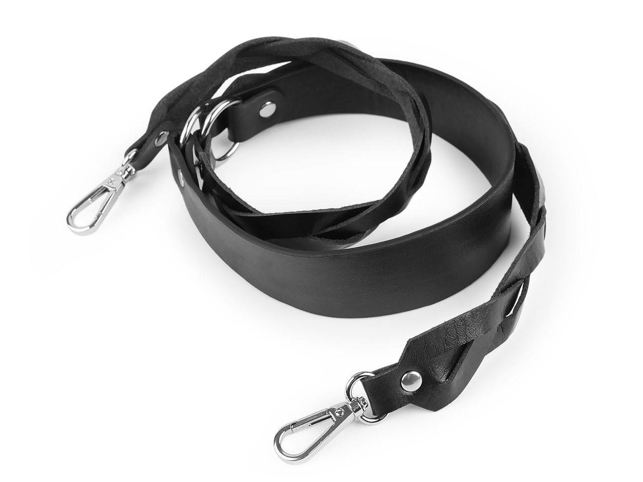 Koženkový popruh / ucho na kabelku s karabinami šíře 2,5-4 cm, barva černá nikl