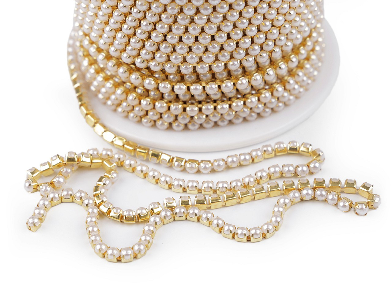 Perlový prýmek / borta šíře 2,5 mm, barva 2 perlová zlatá
