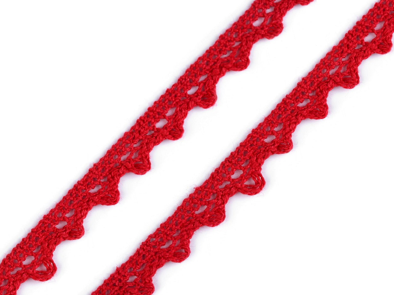 Bavlněná krajka paličkovaná šíře 11 mm, barva 10 červená