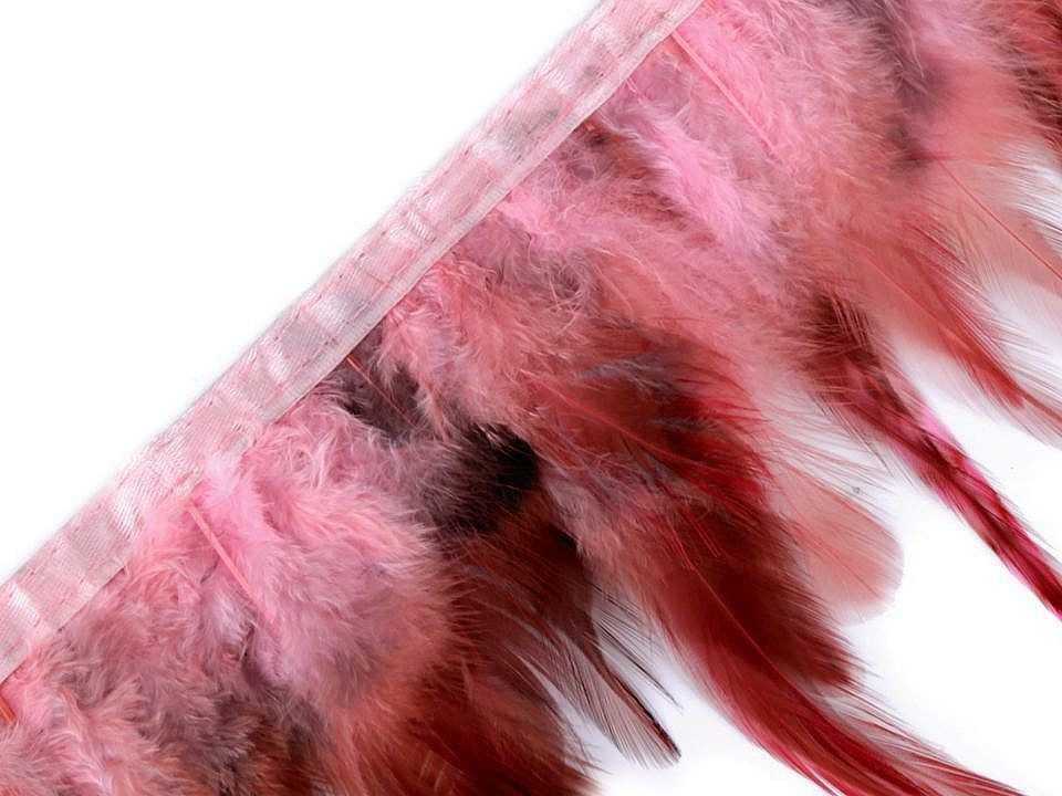 Prýmek - kohoutí peří šíře 12 cm, barva 17 růžová