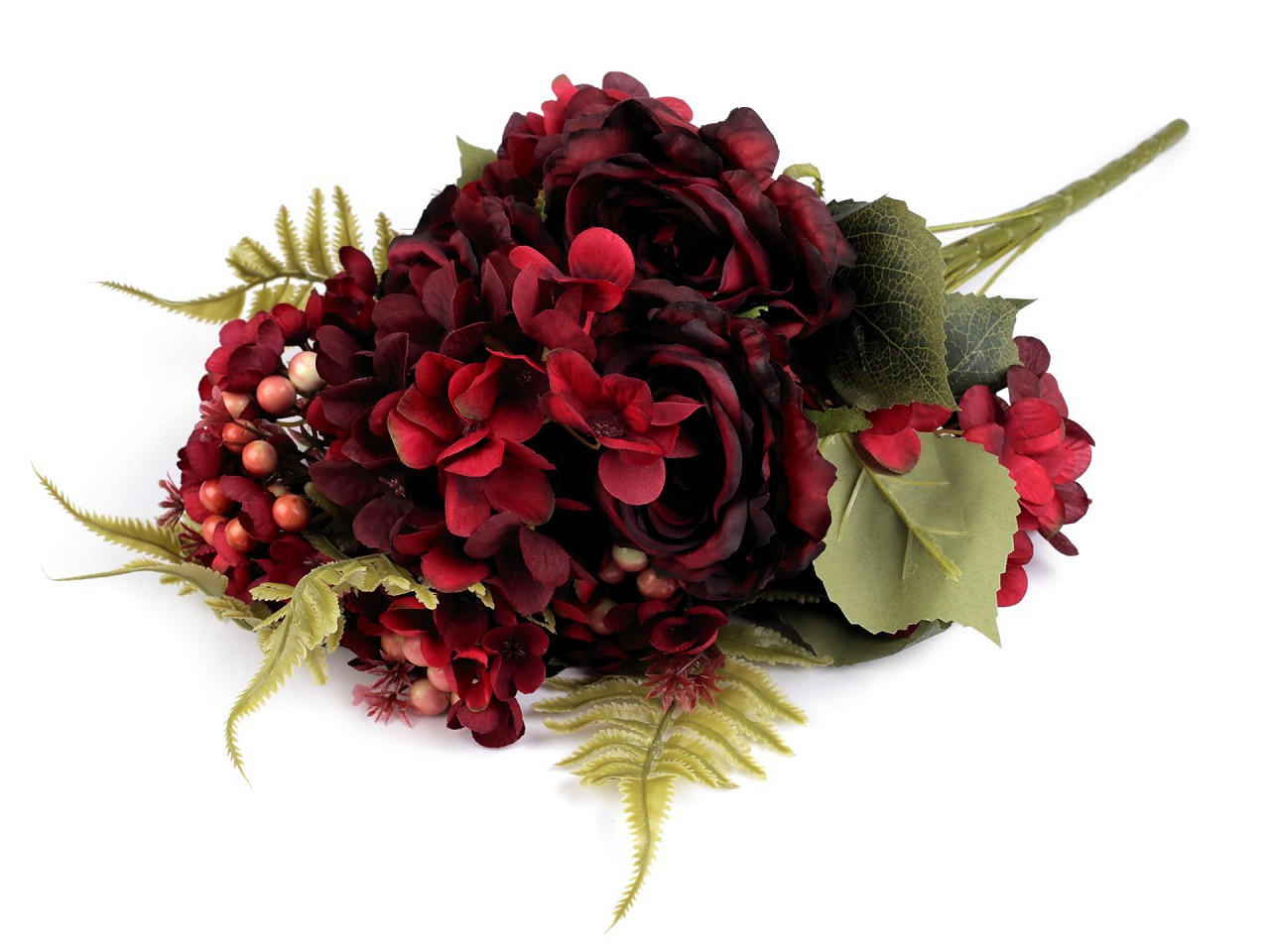 Umělá kytice růže a hortenzie, barva 2 bordó