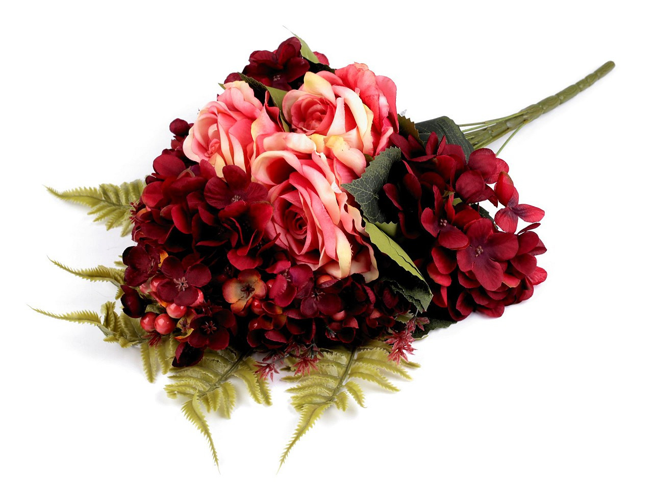 Umělá kytice růže a hortenzie, barva 1 korálová světlá