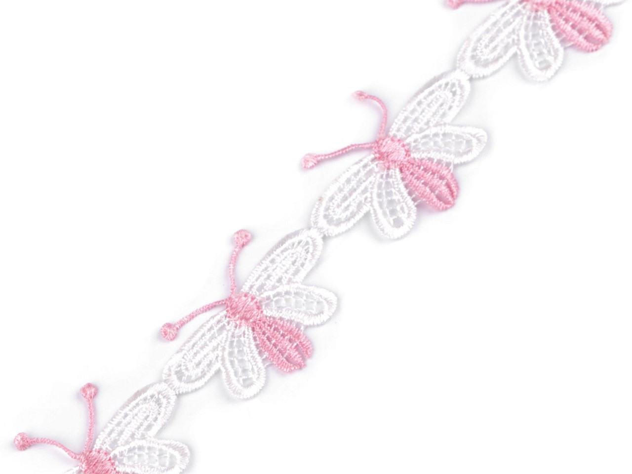 Vzdušná krajka motýl šíře 40 mm, barva 2 růžová sv. bílá
