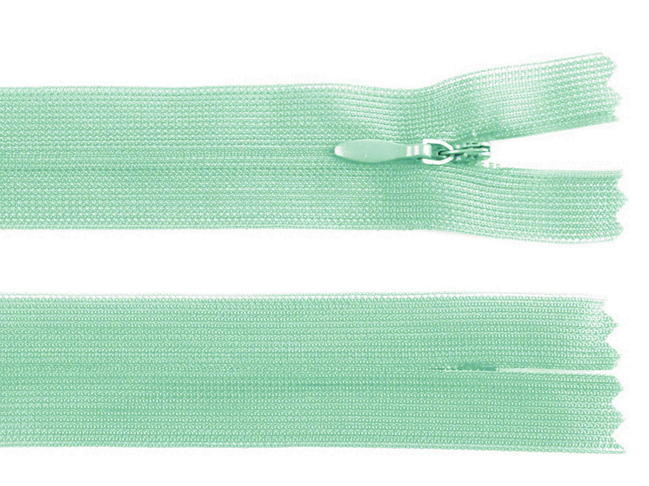 Spirálový zip skrytý šíře 3 mm délka 35 cm dederon, barva 249 zelená vodová