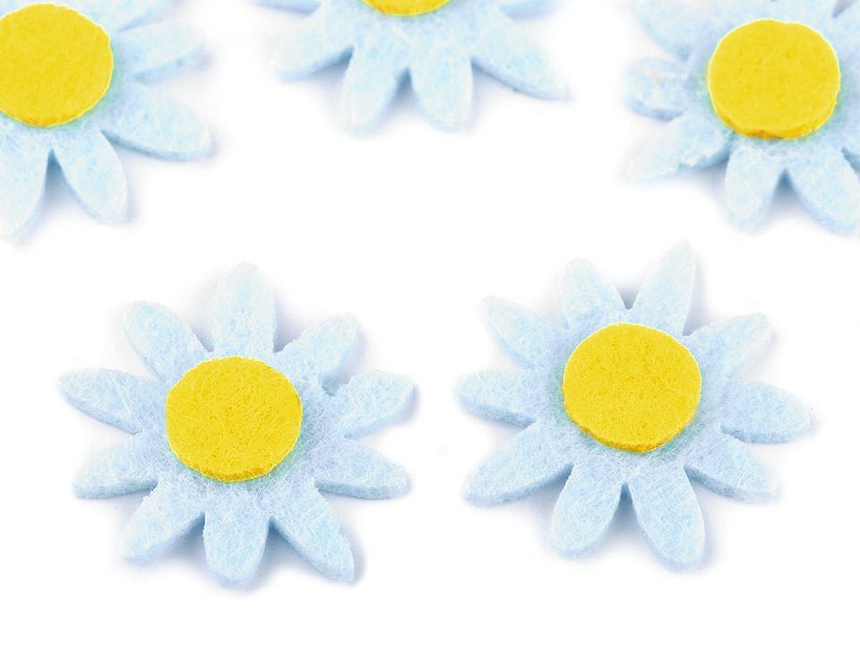 Filcový květ Ø30 mm slunečnice, kopretina, barva 4 modrá pomněnková