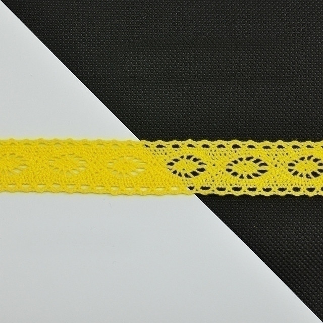 Bavlněná krajka šíře 26 mm paličkovaná, barva Žlutá