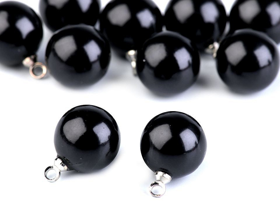 Perla s očkem / knoflík Ø11 mm, barva 5 černá