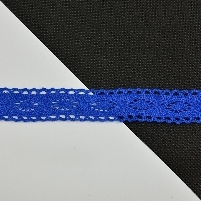 Bavlněná krajka šíře 26 mm paličkovaná, barva Modrá královská
