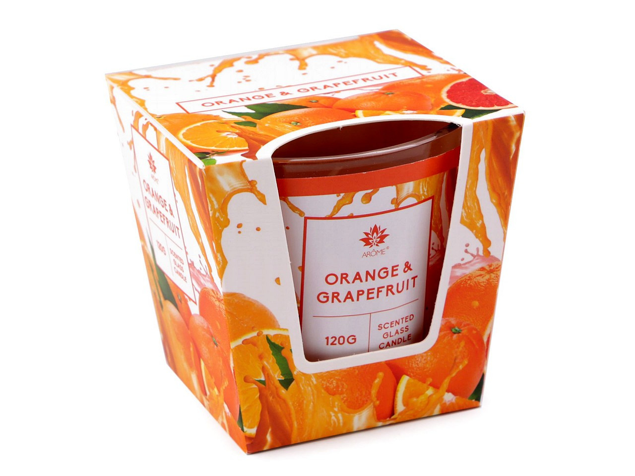 Vonná svíčka ve skle 120 g, barva 17 (Orange&Grapefruit) oranžová