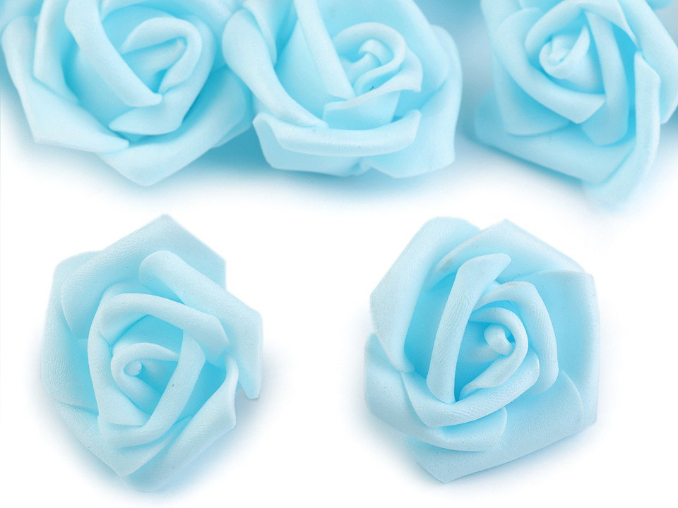 Dekorační pěnová růže Ø3-4 cm, barva 9 modrá azurová