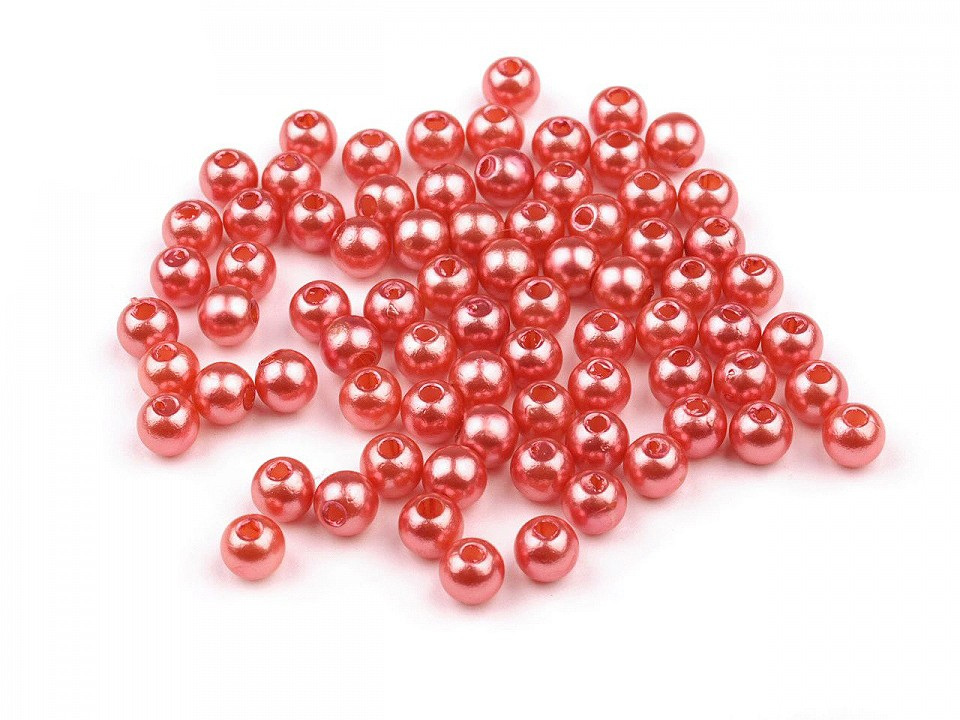 Fotografie Plastové voskové korálky / perly Glance Ø5 mm, barva F78 červená světlá perlová
