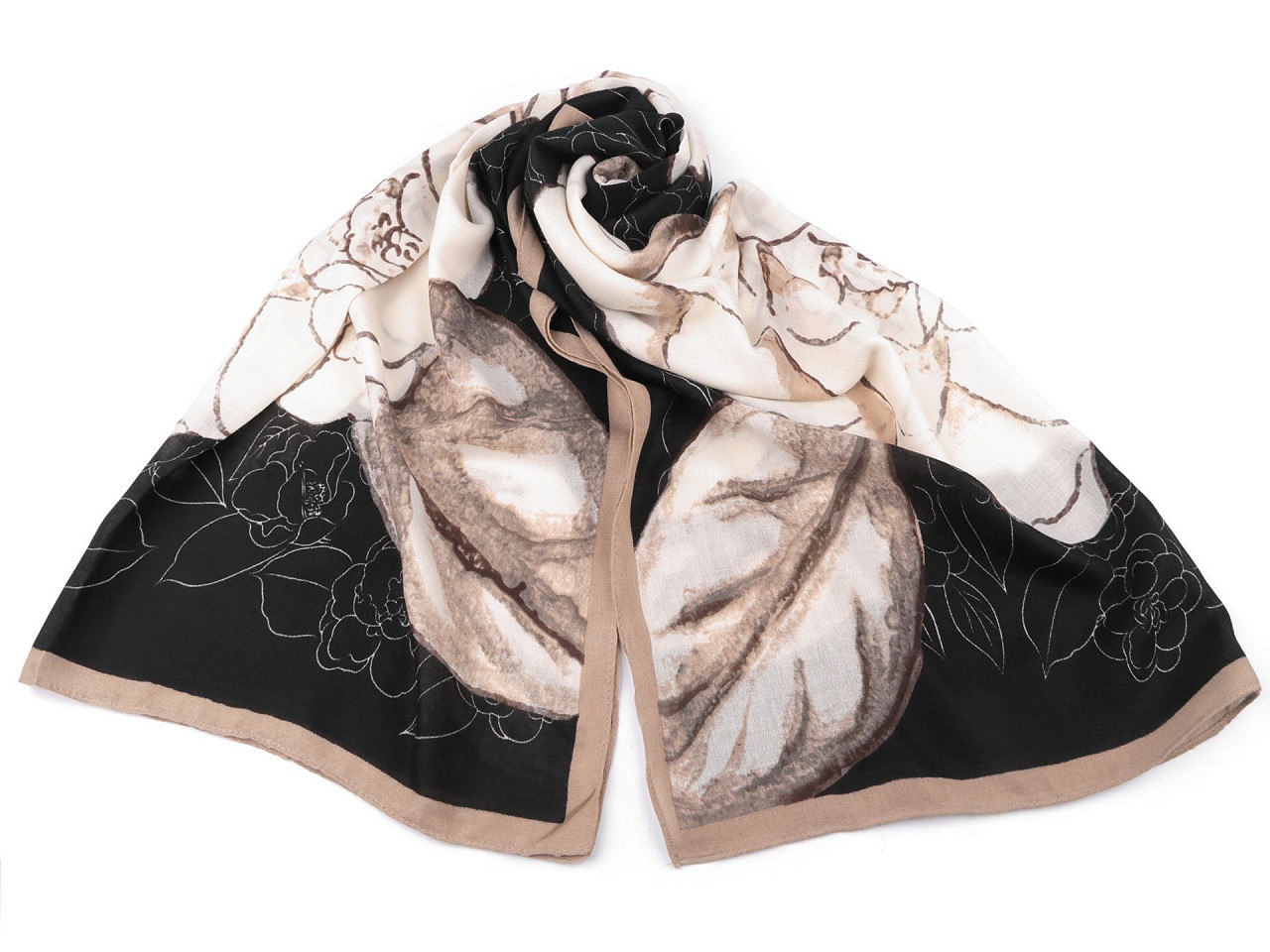 Šátek / šála s květy 80x180 cm, barva 3 černá
