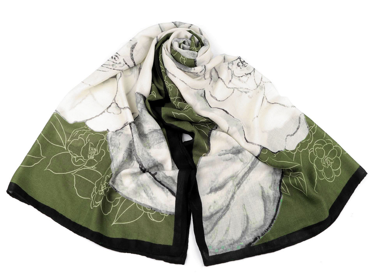 Šátek / šála s květy 80x180 cm, barva 1 zelená