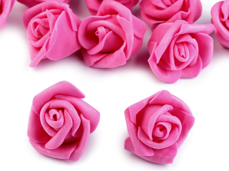Dekorační pěnová růže Ø3-4 cm, barva 7 růžová tmavá