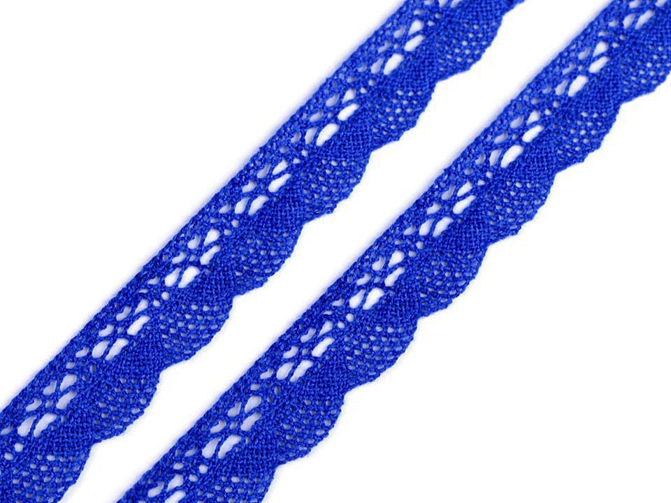 Bavlněná krajka paličkovaná šíře 22 mm, barva 2 modrá královská
