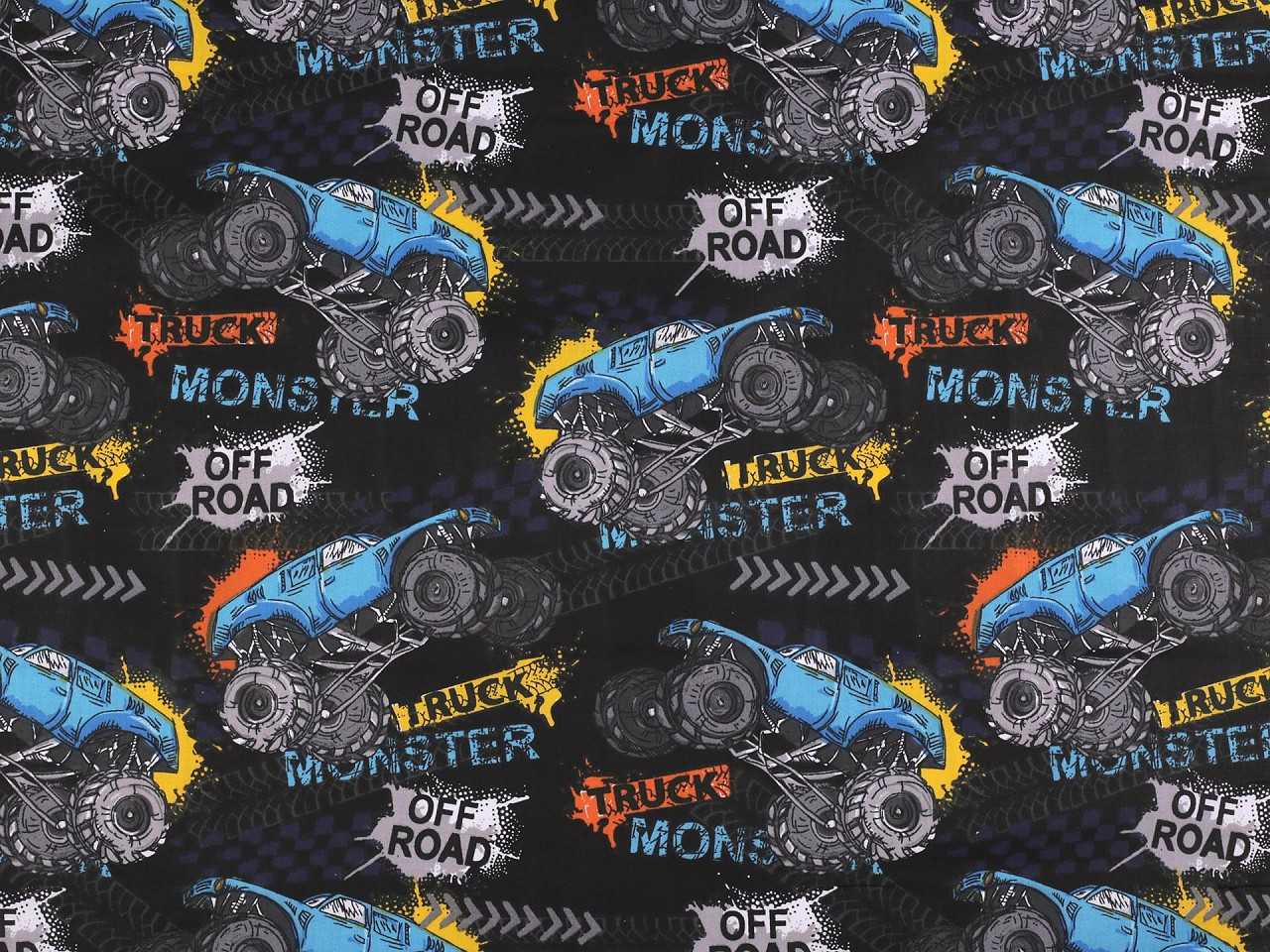 Bavlněná látka / plátno monster truck, barva (761) černá