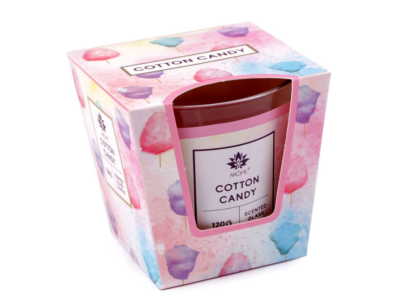 Vonná svíčka ve skle 120 g, barva 16 (Cotton Candy) růžová sv.