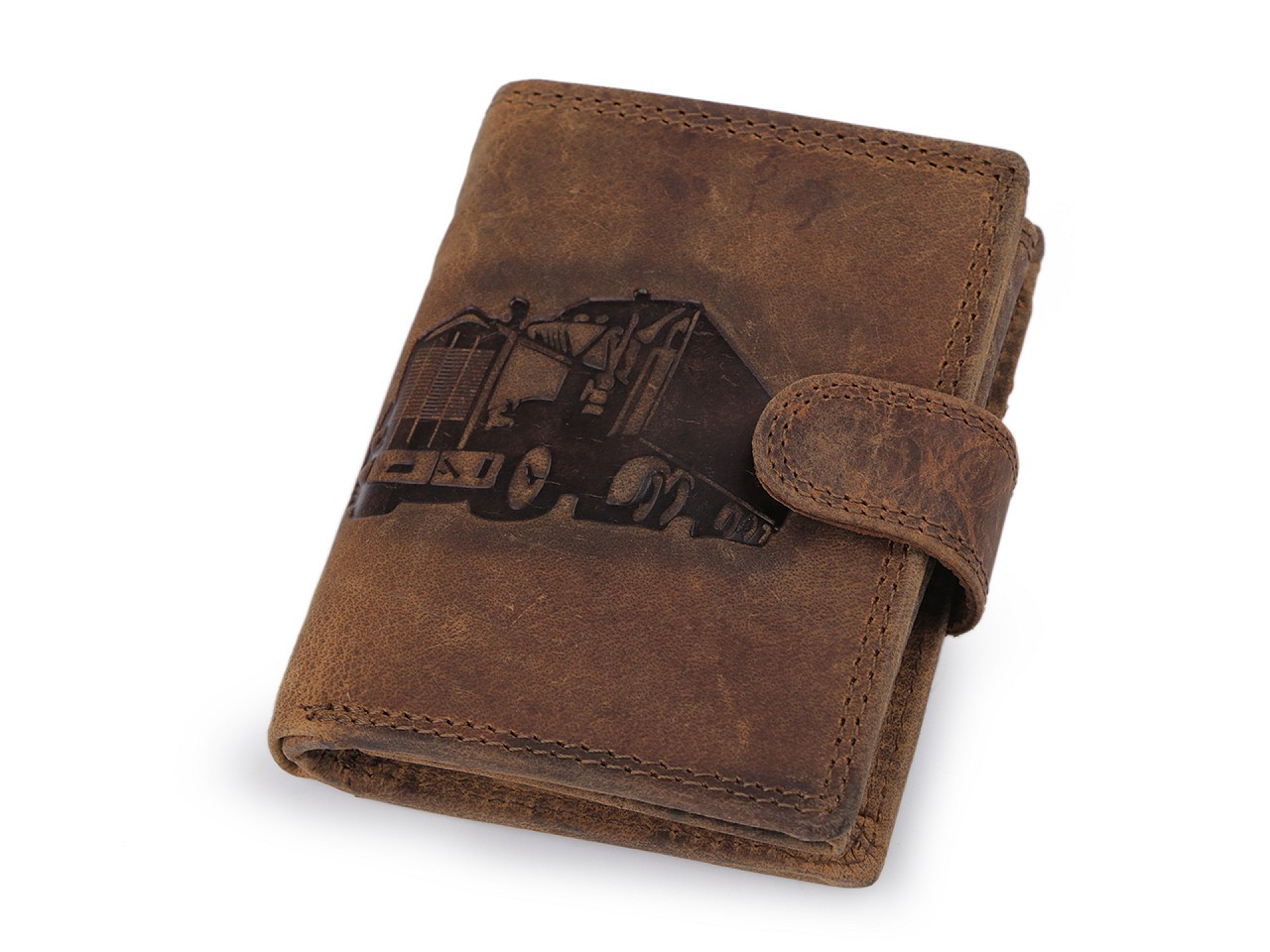 Pánská peněženka kožená pro myslivce, rybáře, motorkáře 9,5x12 cm, barva 8 hnědá světlá náklaďák