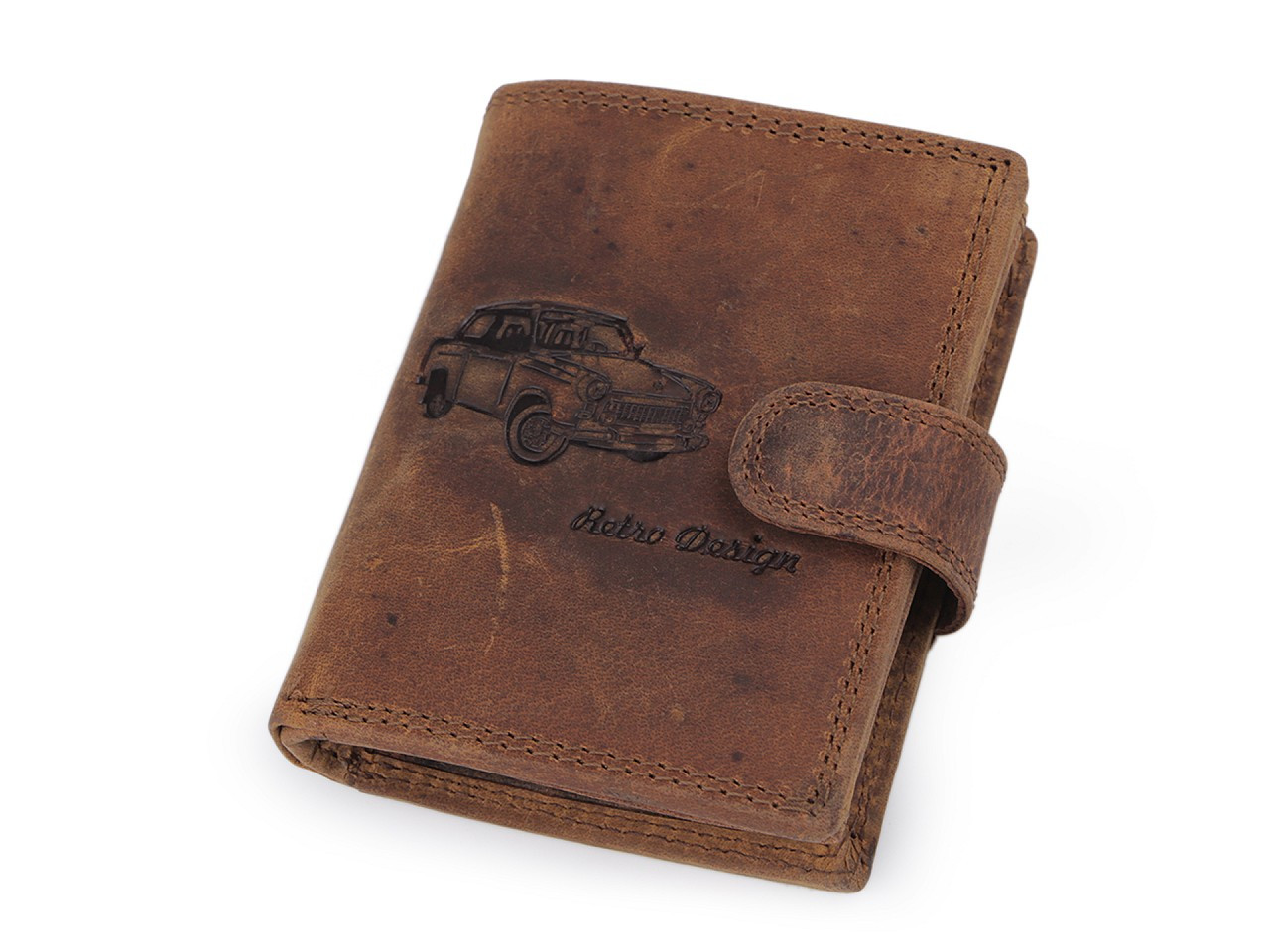 Pánská peněženka kožená pro myslivce, rybáře, motorkáře 9,5x12 cm, barva 9 hnědá světlá auto