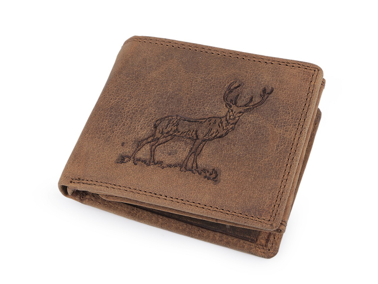Pánská peněženka kožená pro myslivce, rybáře, motorkáře 9,5x12 cm, barva 13 hnědá světlá jelen