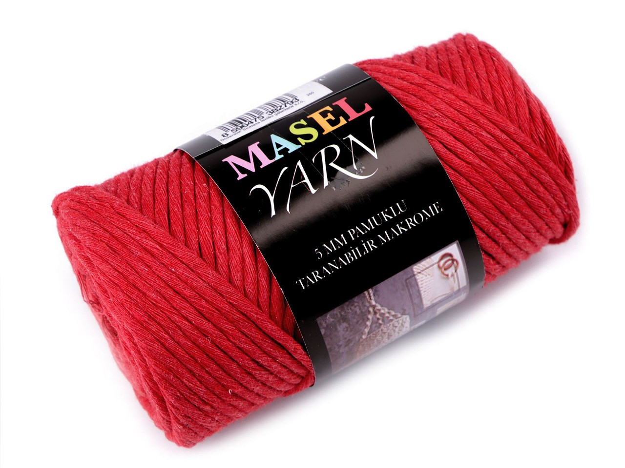 Recyklovaná bavlněná příze macrame Ø5 mm, barva 9 červená