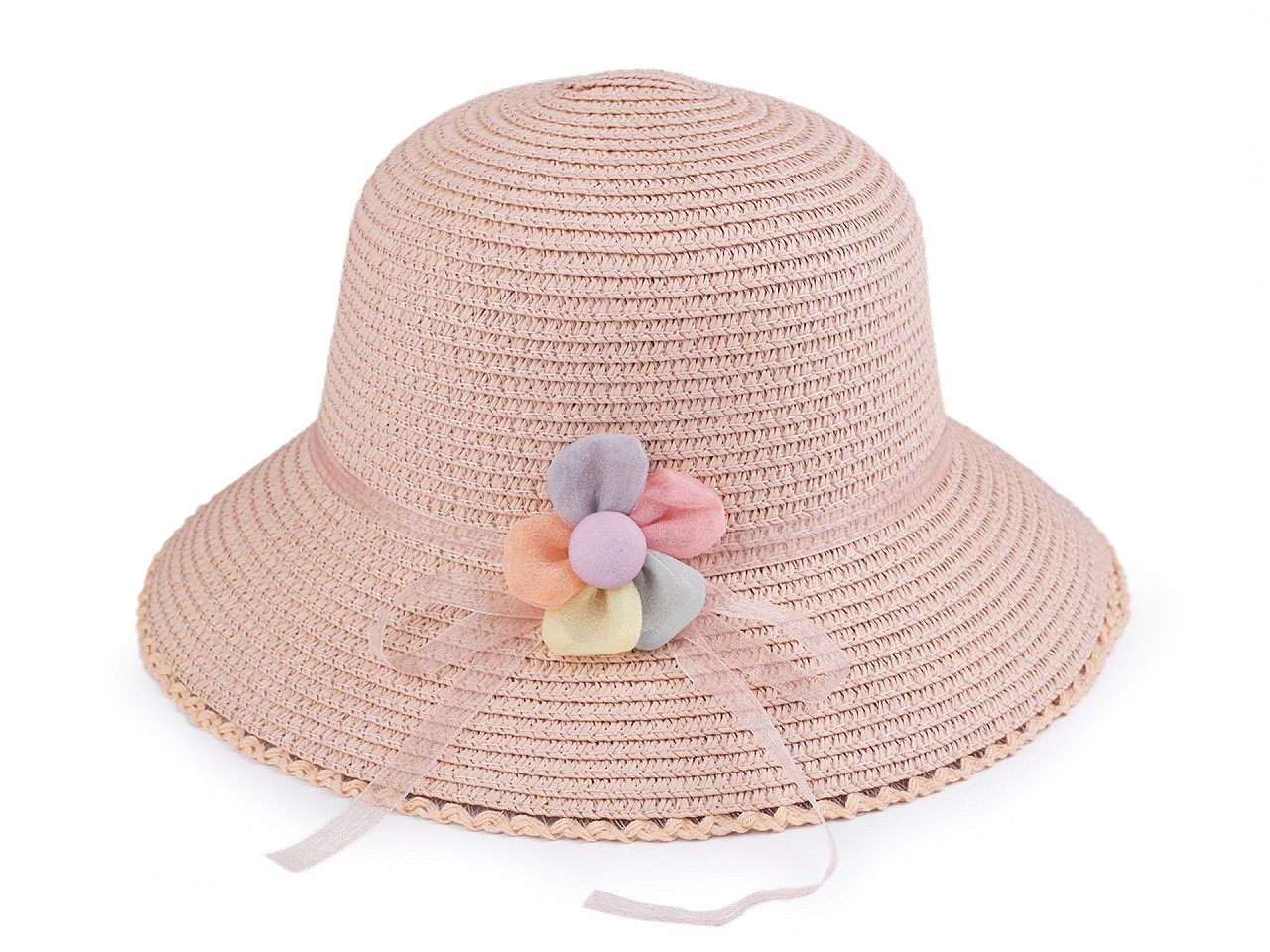 Dívčí letní klobouk / slamák, barva 9 pudrová