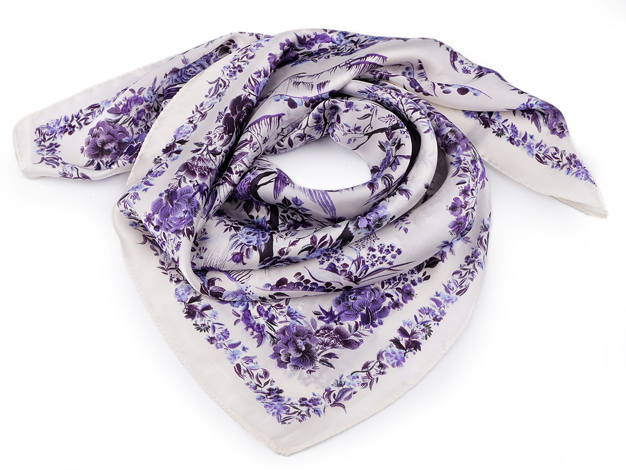 Saténový šátek květy 70x70 cm, barva 4 krémová nejsvět.