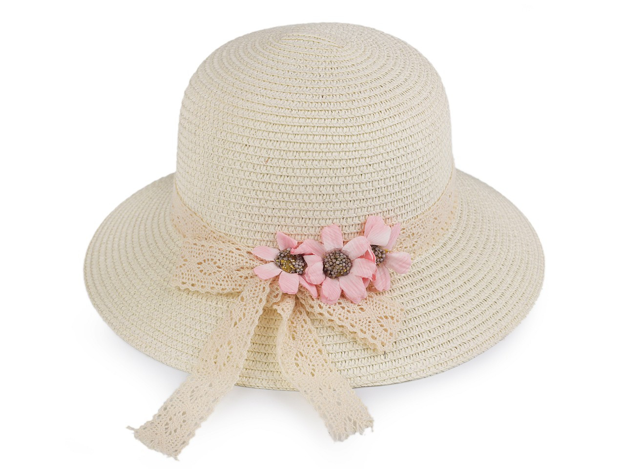 Dívčí letní klobouk / slamák, barva 1 krémová světlá