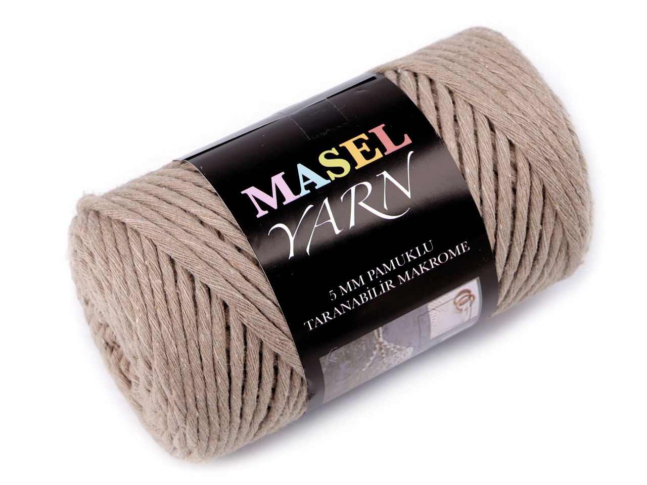 Recyklovaná bavlněná příze macrame Ø5 mm, barva 5 béžová