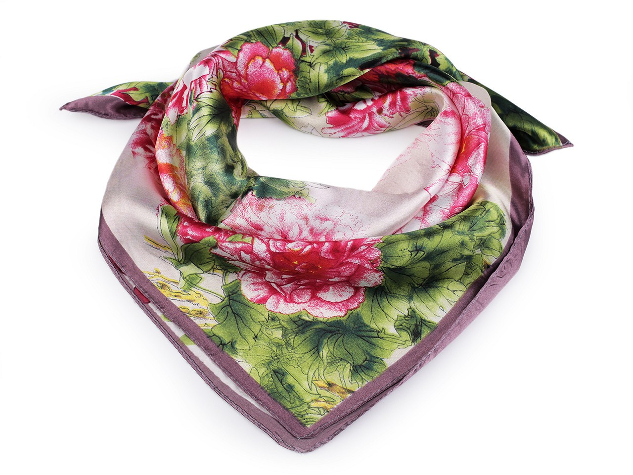 Saténový šátek 55x55 cm, barva 46 zelená sv. růžová