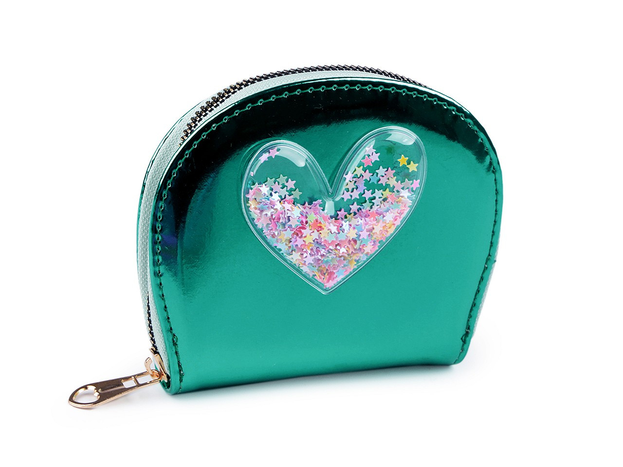 Dívčí peněženka srdce s přesýpacími flitry 10,5x13 cm, barva 4 zelená pastelová