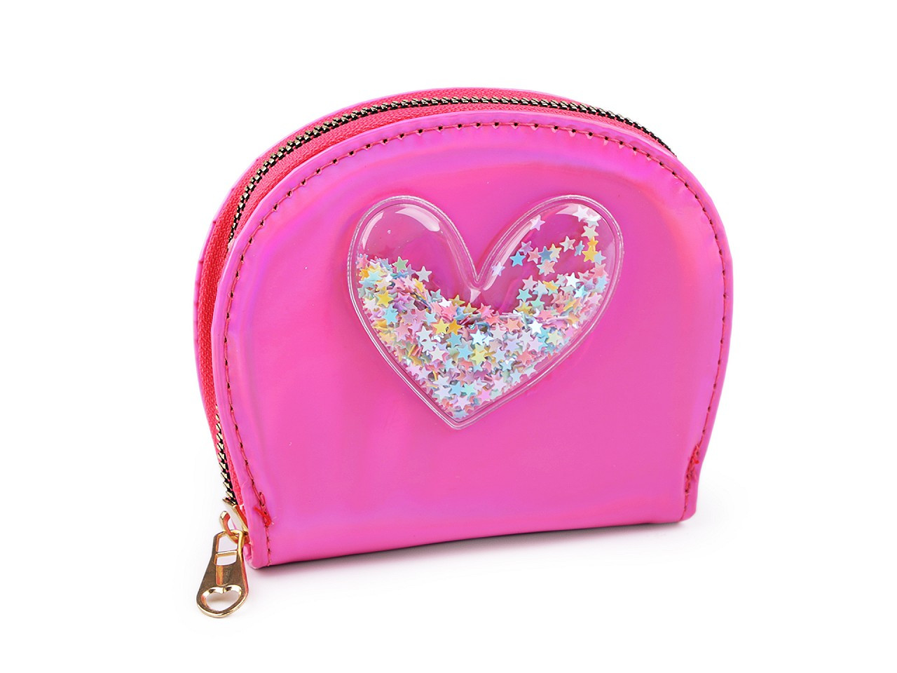 Dívčí peněženka srdce s přesýpacími flitry 10,5x13 cm, barva 2 růžová ostrá sv.