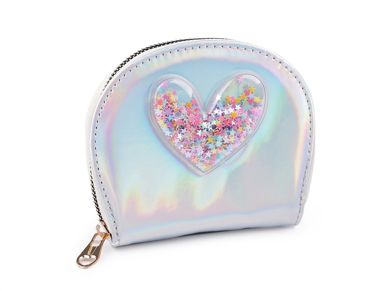Dívčí peněženka srdce s přesýpacími flitry 10,5x13 cm, barva 1 stříbrná světlá