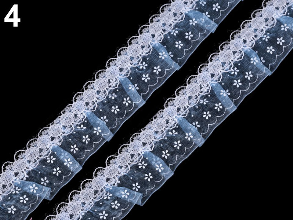 Volánkový prýmek s krajkou šíře 30 mm, barva 4 modrá jemná