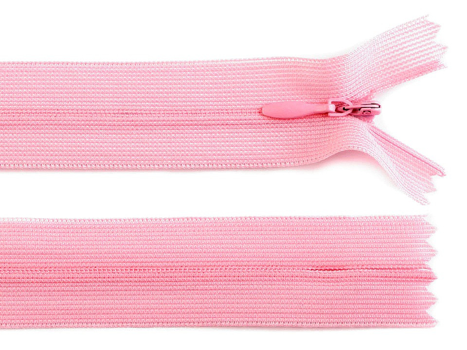 Spirálový zip skrytý šíře 3 mm délka 40 cm dederon, barva 134 růžová dětská světlá