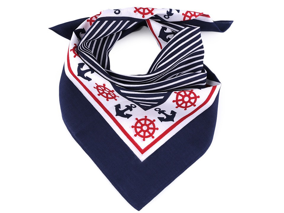 Bavlněný šátek s kotvami 55x55 cm, barva 2 modrá pařížská