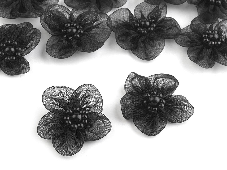 Monofilový květ Ø3-3,5 cm s perlami, barva 6 černá