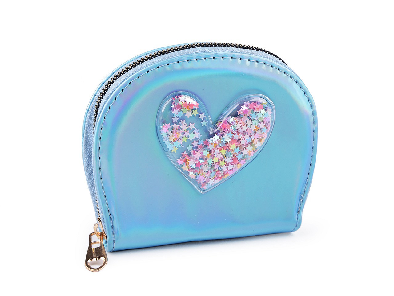 Dívčí peněženka srdce s přesýpacími flitry 10,5x13 cm, barva 3 modrá světlá